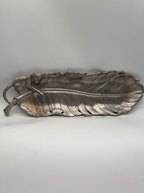 Vintage Arthur Court Banana Leaf Metal Tray Monkey Silver Tone 1999 19" x 6"